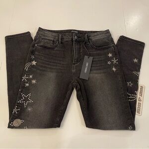 Driftwood Jackie Skinny Black Jeans Shooting Star Embroidered Studs